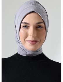 Resim Üç Farklı Bağlamalı Tesettür Hazır Pratik Şal Gri Gri 