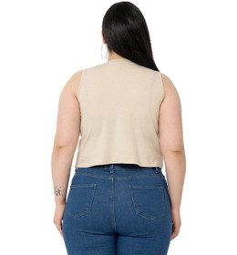Resim Disentis Büyük Beden Bisiklet Yaka Kolsuz Crop Viskon Bej Body-bej Bej 