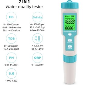 Resim Gahome 7 In 1 Ph / Tds / Ec / Orp / Sg / Tuzluluk / Sıcaklık Arka Işık ile (Yurt Dışından) 