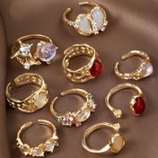 Resim Bir set vintage punk minimalist şık kişilik yıldız patlaması çiçek tomurcuk bling bling bölünmüş açık halkalar, kadınlar için mükemmel tarihler, toplantılar, partiler, banketler, tatiller, günlük kıyafetler ve yıldönümü hediyeleri için harika bir seçim. 