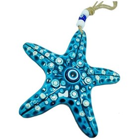 Resim Deniz Yıldızı Mavi Nazar Boncuğu Seramik Duvar Dekoru El Yapımı H 