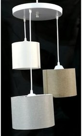 Resim TEKAY AYDINLATMA 3 Lü Beyaz Metal Avize Gri Açık Kahve Krem Başlıklı Salon Oturma Odası Genç Odası Avize Sarkıt gri açık kahve krem 30 x 60 