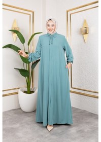 Resim Nevayla Moda Salaş Kesim Aerobin Kumaş Ferace / Su Yeşili - F137 