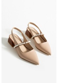 Resim Duxal Shoes Lucia Kadın İnci Detaylı Şık Babet - Topuklu Ayakkabı Bej 