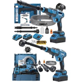 Resim ekinler el aletleri Yüksek Basınçlı Çift Akülü 10 Pilli 21500WH Kömürsüz Titanyum Motor Oto Araç Yıkama Ilaçlama EEA459 