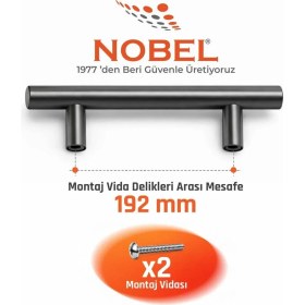 Resim Nobel 192 mm Metal Mobilya Kulpu - Mutfak Dolap Çekmece Kulpu, Dekoratif Kulp Seti (10 Adet) Titanyum 