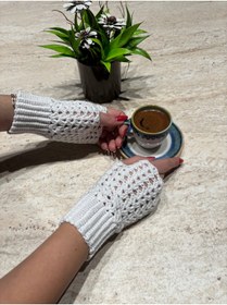Resim örgü El Yapımı Parmaksız Eldiven/ Ajurlu Şık Tasarım/ Kışlık Kadın Eldiven 