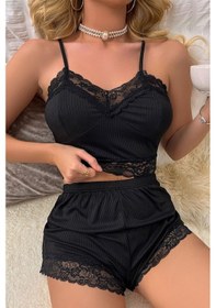 Resim Bella Notte Ynt Viskon Siyah Askılı Dantelli Zarif Şortlu Takım 7004 001 
