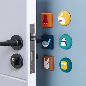 Resim 6 adet Karikatür Hayvan Kapı Durdurucu, Kapı Kolları ve Tutacakları için Duvar Koruyucu, Duvar Hasarını Önlemek için Sevimli Renkli Yapışkan Pedler, Dekor ve İyileştirme 