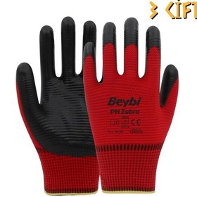 Resim Beybi Polyester-nitril İş Eldiveni Pn5 Zebra No: 10 Kırmızı - 3 Çift 