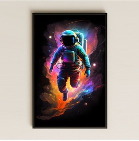 Resim Neon Renklerde Kozmik Astronot Temalı Pleksi Tablo - Soyut Uzay Sanatı 