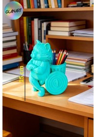 Resim 3 Boyutlu Kedi Figürlü Masa Üstü Kalemlik 3d Filament 1 Adet A.yeşil 