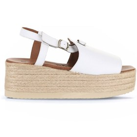 Resim Bueno Shoes Beyaz Kahve Deri Kadın Dolgu Topuklu Espadril Sandalet 01wu6103 