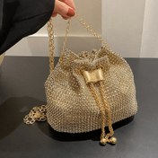 Resim Kadınlar için Işıltılı Taş Süslemeli İpli Çapraz Vücut Çantası - Büyük Kapasiteli Çok Fonksiyonlu Kovadan Çanta, Çıkarılabilir Zincir Askılı, 5 Renk (Beyaz/Siyah & 3 Metalik), Günlük İşe Gidiş-Geliş, Alışveriş ve Geziler İçin Polyester Casual & Resmi El Çantası, Taş Süsleme, Dayanıklı Kumaş, Kadın Tote Çantası, Kadın Modası 