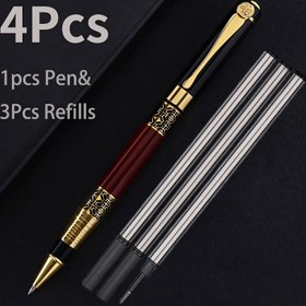 Resim 1 adet Lüks Tükenmez Kalem + 3 adet Kalem Dolumu, Yüksek Kaliteli Kalem Metal Tükenmez Kalem Şık, Ağır Hissi Pürüzsüz Yazı için, Okul, Ofis, Noel, Babalar Günü, Anneler Günü, Doğum Günü, Hediyeler 