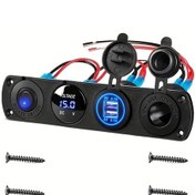 Resim Topshop1 Rectangular Four İn One 4ü 1 Araç Şarj Paneli 12v 4 2a Çift Usb Portlu Led Voltmetreli Çakmaklık Aydınlatma Anahtarlı 