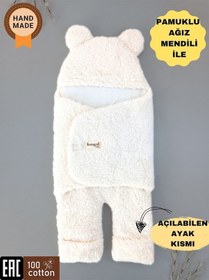 Resim Bebek Dış Kundak Battaniyesi Welsoft Ekstra Uzun Kışlık Peluş Ayakları Açılabilen Uyku Tulumu 0-12ay Ekru 