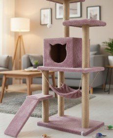 Resim Missidea S9 Kedi Tırmalama Kulesi Platformlu 124 cm Gül Kurusu 