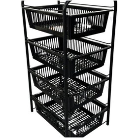 Resim Ece Metal 4 Plastik Raflı Tekerlekli Siyah Sebzelik Meyvelik Organizer 