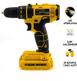 Resim Dawreek Darbeli Vidalama Seti 24V Şarjlı Akü ve Taşıma Çantası ile Kullanıma Hazır 