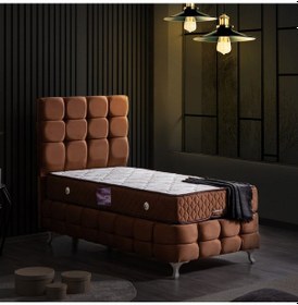 Resim Setaymobilya Baza, Duke Lux Açık Kahve Tek Kişilik Baza+Başlık+Ortopedik Yatak 