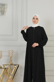 Resim Genel Markalar Boydan Fermuarlı Medine İpeği Ferace BRC2305 SİYAH 