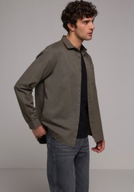 Resim Relaxed Fit Shirt Neck Düz Erkek Yeşil Uzun Kol Gömlek Colin's