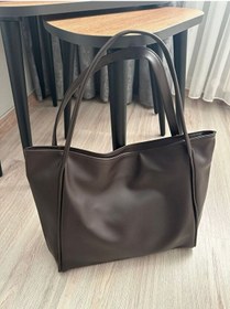 Resim Lovelystore Fermuarlı Büyük Boy Yumuşak Derili Kadın Çanta 28x42 Acı Kahverengi 