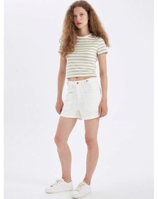 Resim Defacto Mom Fit Yüksek Bel Katlamalı Paça Jean Şort D4585AX24HSWT1 Beyaz 