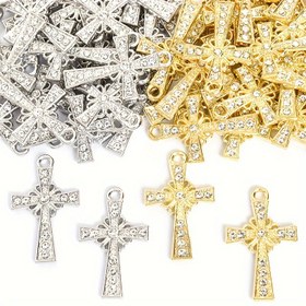 Resim 10 adet Sokak Stili Taşlı Haç Süsleri - DIY Takı Yapımı için Beyaz & Altın Kaplama Çinko Alaşım Sahte Kolye Uçları, Dini Kolye Küpe Anahtarlık, Hristiyan Festival Aksesuarları, Takı Yapımı İçin Süsler, El Sanatları Malzemeleri, Işıltılı Süslemeler, Detaylı İşçilik, Dekoratif Aksesuarlar, El Sanatları Tutkunları 