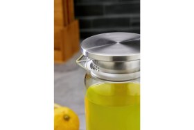 Resim 1100 ml Borosilikat Cam Sürahi - Paslanmaz Çelik Kapaklı, Isıya Dayanıklı, Şık ve Sağlıklı Tasarım 