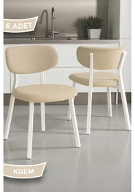 Resim Canisa Toldy Serisi 6 Adet Krem Bukle Kumaş Mutfak Sandalyesi Beyaz Metal Ayak Krem Sandalye Ayaklar Beyaz 
