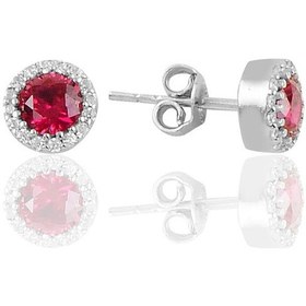 Resim Gümüş Rodyumlu Kök Yakut Taşlı Pırlanta Montürlü Küpe 