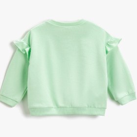 Resim Kız Bebek Baskılı Kolu Fırfırlı Sweatshirt Pamuklu 
