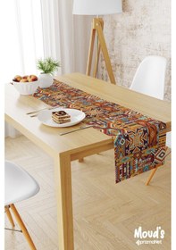 Resim Etnik Kilim Desenli Baskılı Süet Runner Masa Örtüsü 