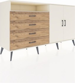 Resim Hyperion Konsol 3 Raflı 4 Çekmeceli 2 Kapaklı 176x44x99 Aytaşı-ay Aytaşı-aytaşı/çam 