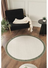 Resim Sisalux 3090 Krem Yeşil Yuvarlak Sisal Dokuma Jüt Kilim Hav Toz Vermez Mutfak Oturma Odası Halısı Krem - Yeşil 