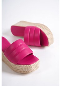 Resim Reına Dolgu Topuklu Ortopedik Taban Hasır Görünümlü Kadın Terlik Ckt - Fuşya Renkli 