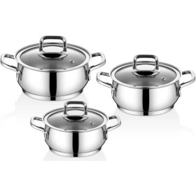 Resim Falez Vento Extra Kalın Cam Kapaklı 6 Parça Çelik Midi Güveç Seti -Boy ( 16-18-20CM ) 