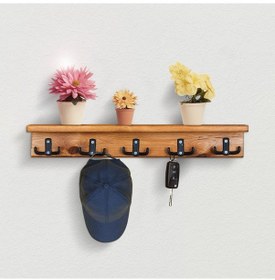 Resim Dekoratif Ahşap Duvar Rafı Askılık Antre Hol Baharatlık Kupa Rafı 60x9x11 Cm Meşe 