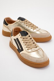 Resim Dericlub Kadın Günlük Bağcıklı Spor Ayakkabı Gerçek Deri Sandra Altın/siyah 