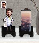 Resim Bk Gift Kişiye Özel Erkek Göz Doktoru Karikatürlü Ahşap Biblo Telefon Standı-1 
