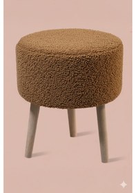 Resim 3 Ayaklı Mini Puf - Kahverengi Teddy Peluş Kumaşlı Mini Tabure Kahve 