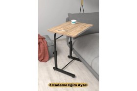Resim Depolife Eğim yükseklik ayarlı laptop sehpası kahvaltı ders çalışma bilgisayar ofis yemek masası metal ayak 