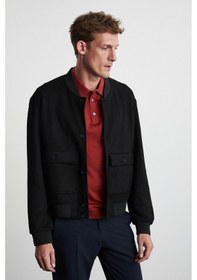 Resim Grimelange Preppy Erkek Organik Pamuklu Çift Cepli Düğmeli Regular Fit Yuvarlak Yakalı Siyah Ceket 