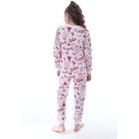 Resim Kız Çocuk Baskılı Pamuklu Pijama Takımı Rahat, Nefes Alan, Yumuşak Kumaşlı Uyku Takımı Beyaz 