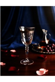 Resim Ece Platin Pantoğraf Dekorlu Ayaklı Kadeh Bardak 270 Cc 1 Adet Şık Sunum Bardağı Şeffaf 