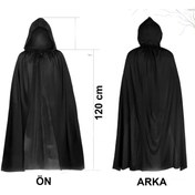 Resim Siyah Uzun Pelerin 120 cm Kapüşonlu 