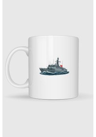 Resim F500 Tcg Bozcaada Savaş Gemisi Tasarımlı Kupa Bardak Beyaz 