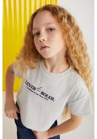 Resim Grimelange Agate-grm24025 100% Pamuk Baskılı Kısa Kollu Kız Çocuk T-shirt Grimelanj T-shirt Gri Melanj 